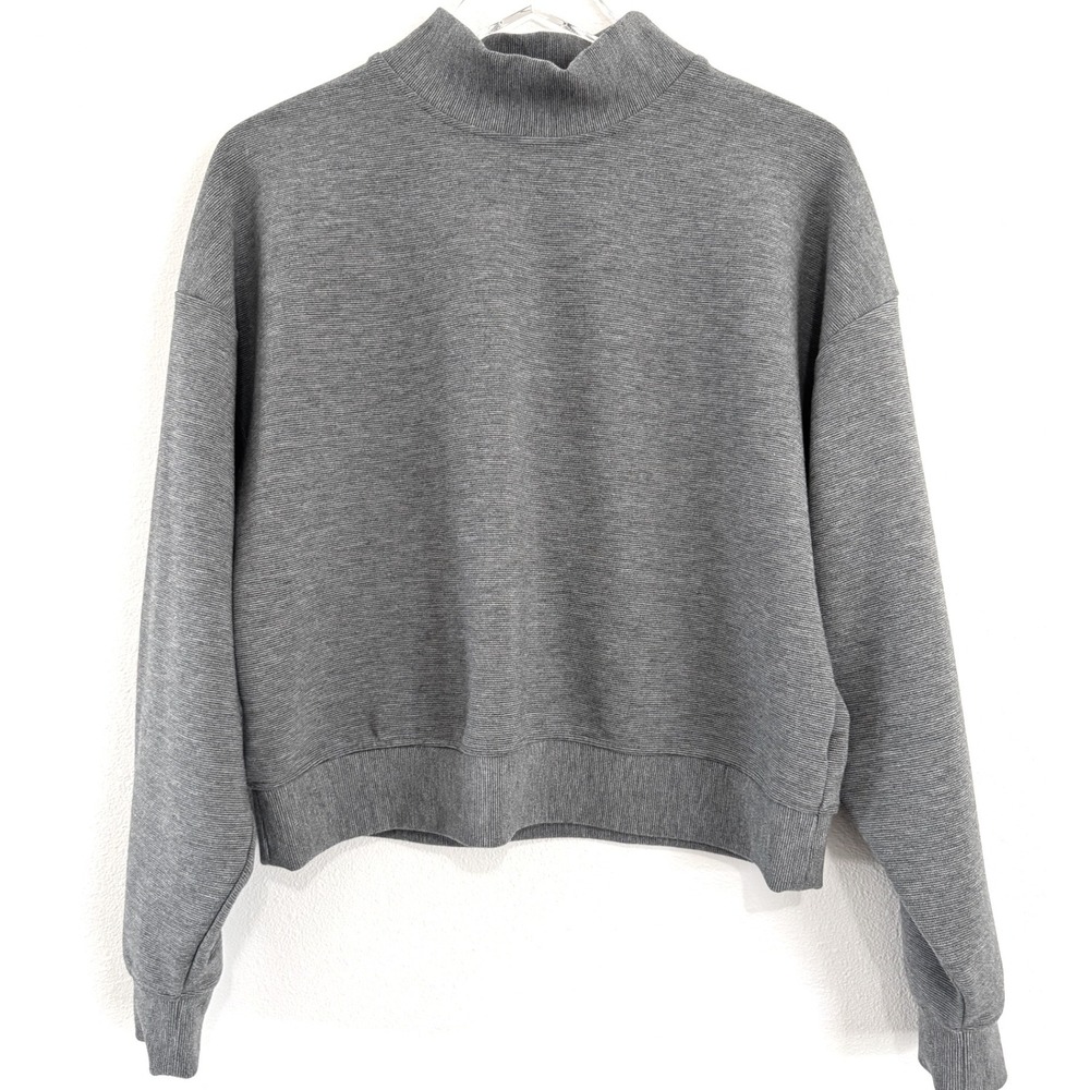CALIA Sweatshirt - Heathered Grey Mock Neck Ribbed Pullover Sweatshirt